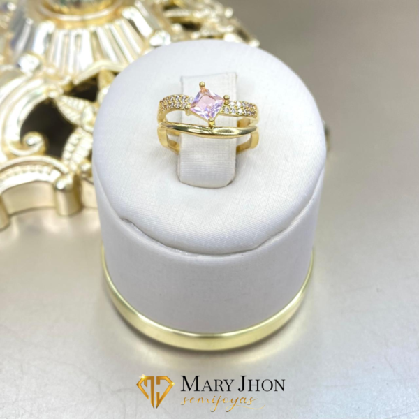 Anillo Duplo Zirconias  Rosa