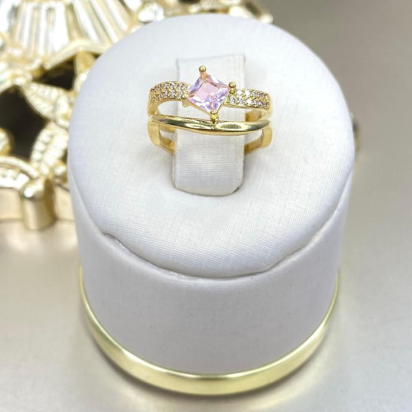 Anillo Duplo Zirconias  Rosa - Image 2