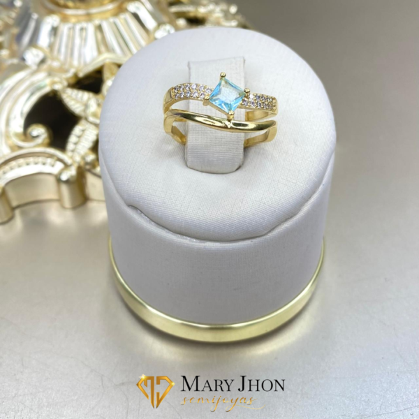 Anillo Duplo Zirconias  Celeste